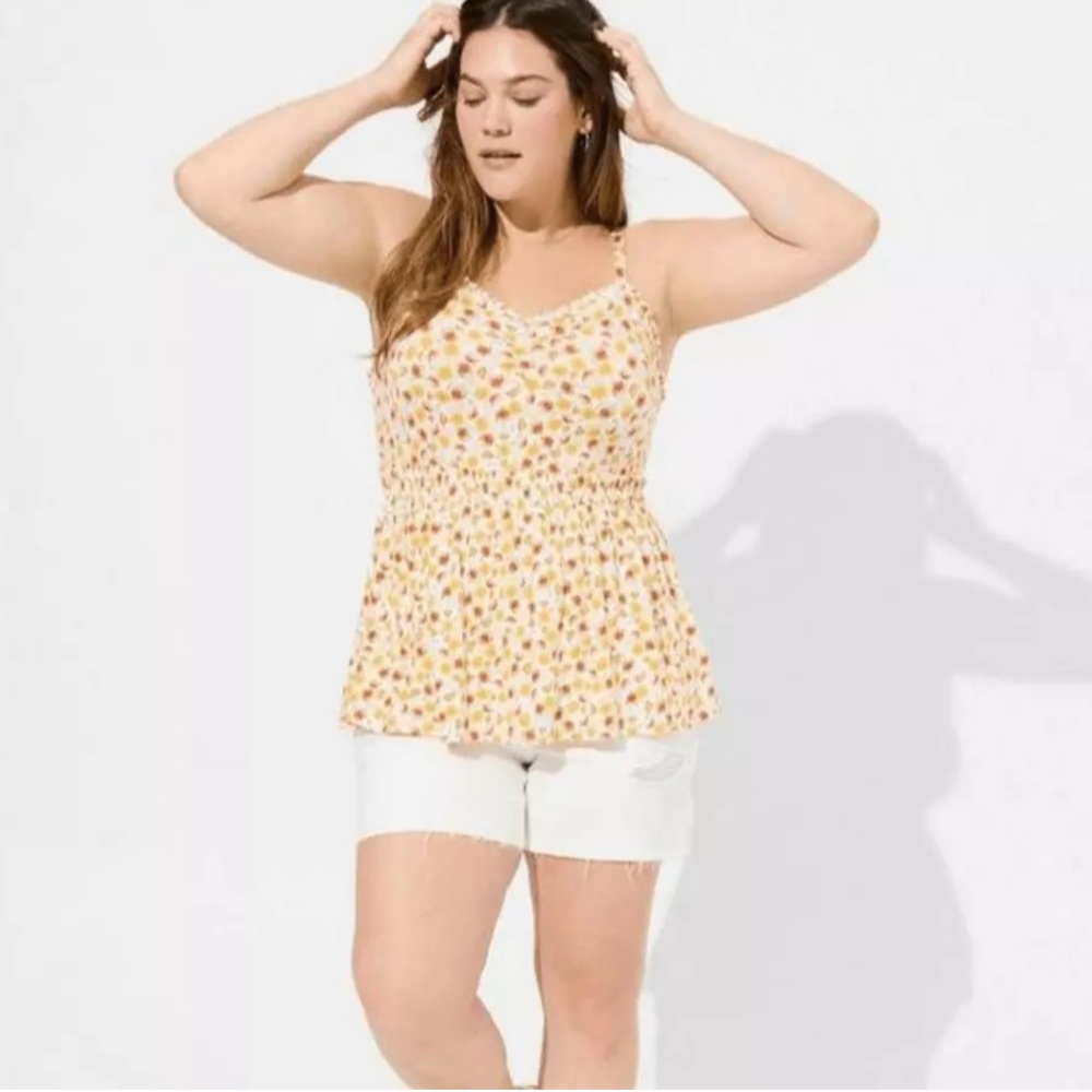 NEW Torrid Size 1 (14-16) 1X Yellow Super Soft Sweetheart Ruched Babydoll Top